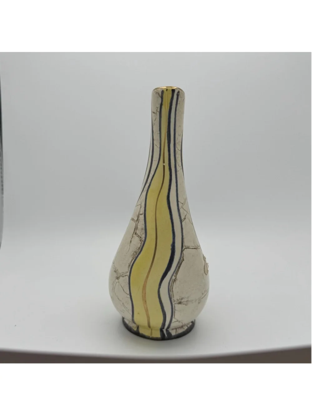 Vintage Mid Century Modern 8” Ceramic Pitcher Bud Vase | Atomic Cream Mustard Bl